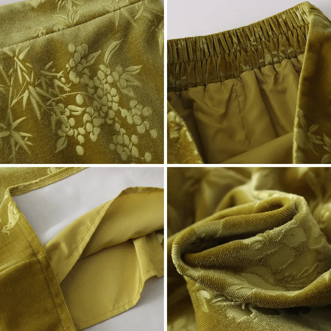 新中式提花丝绒直筒半身裙 Modern Chinese Jacquard Velvet Straight Midi Skirt
