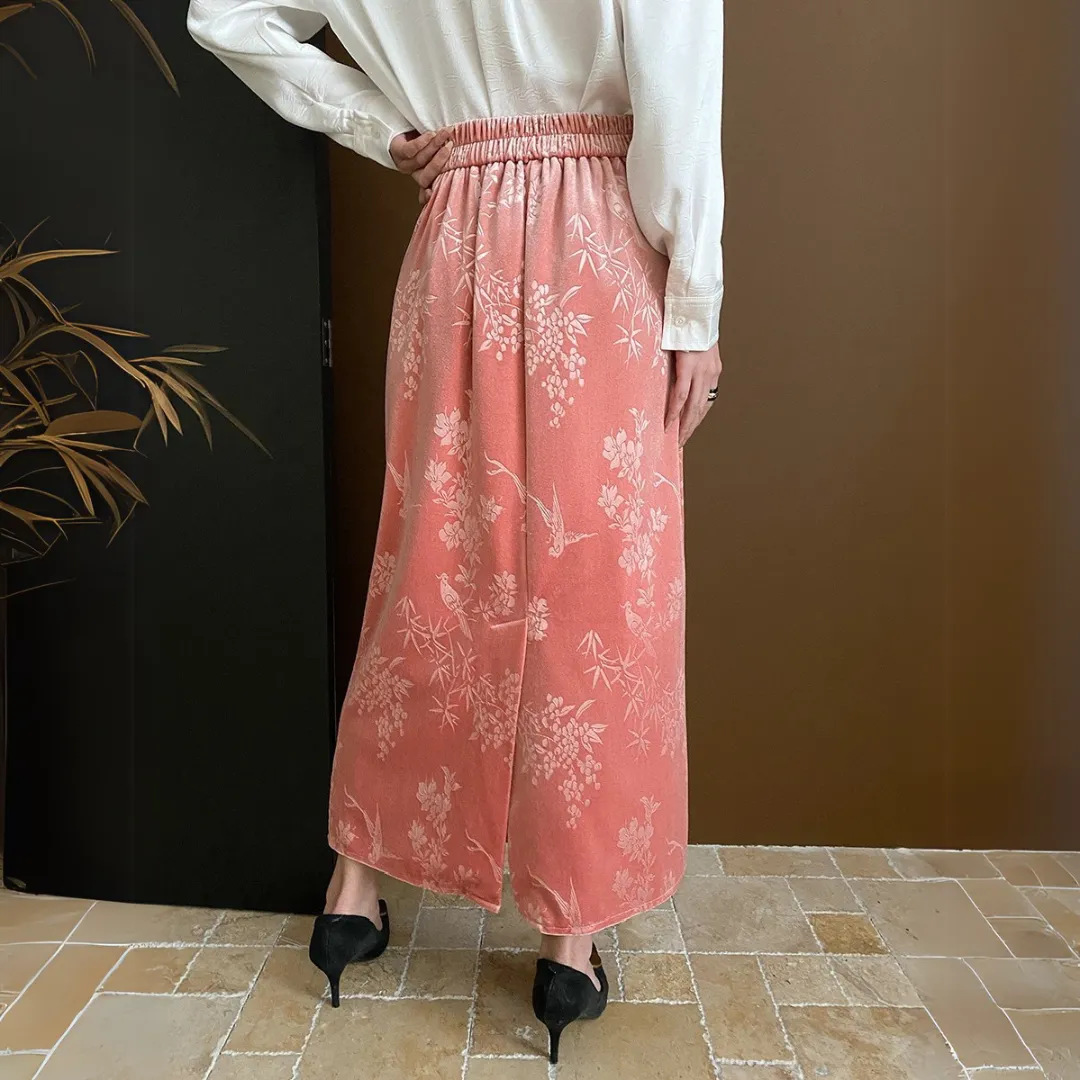 新中式提花丝绒直筒半身裙 Modern Chinese Jacquard Velvet Straight Midi Skirt
