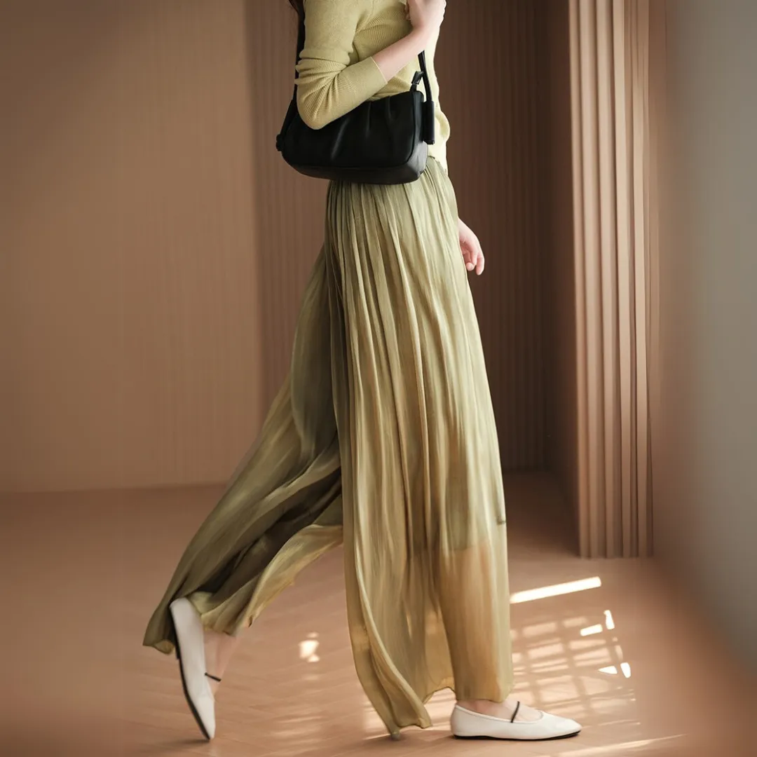 多色复古流光飘逸阔腿裤 Vintage Glossy Flowing Wide-Leg Pants