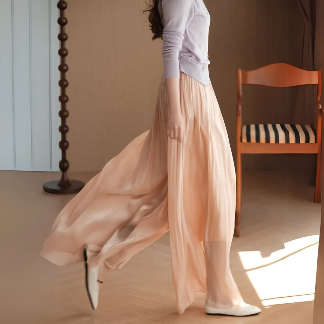 多色复古流光飘逸阔腿裤 Vintage Glossy Flowing Wide-Leg Pants