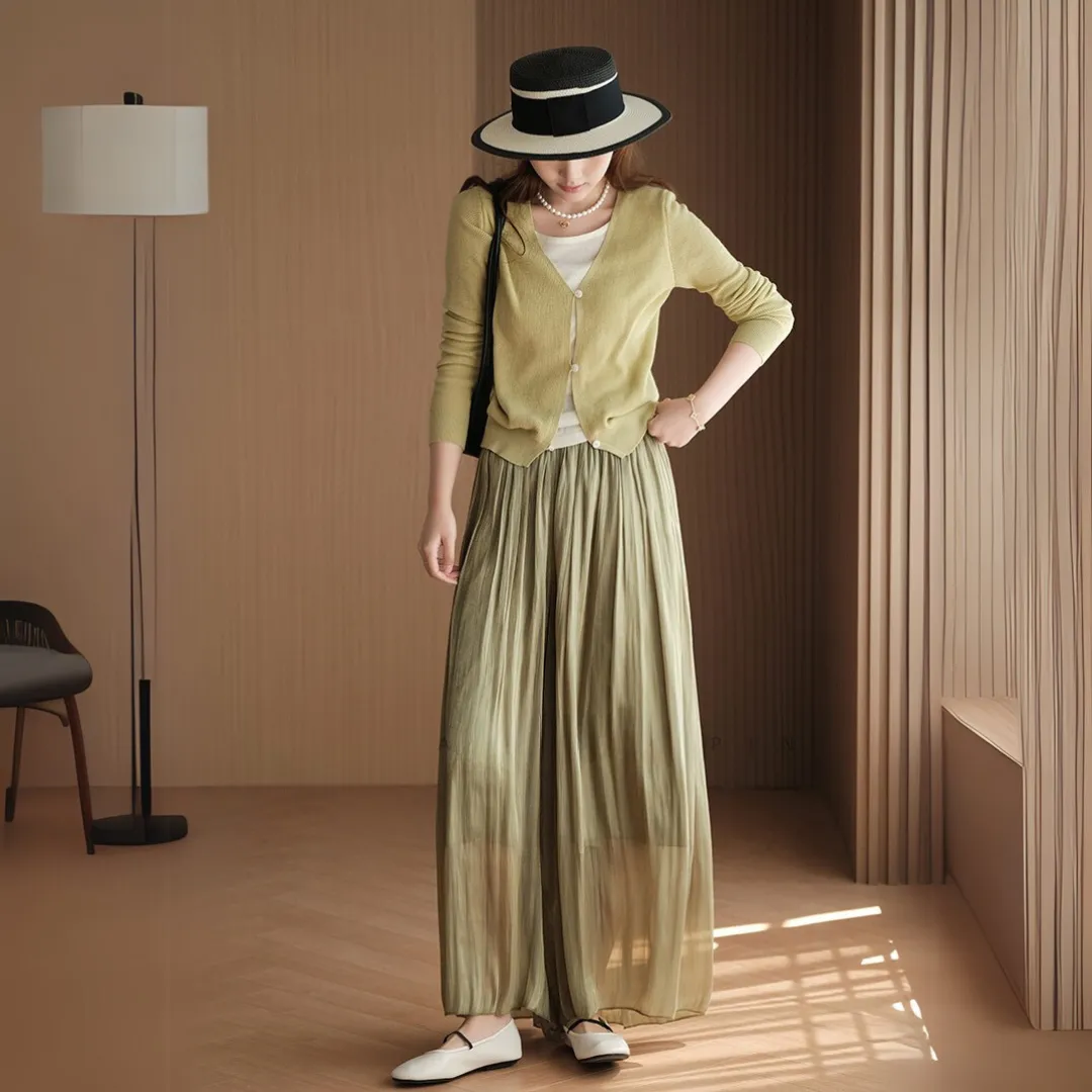 多色复古流光飘逸阔腿裤 Vintage Glossy Flowing Wide-Leg Pants