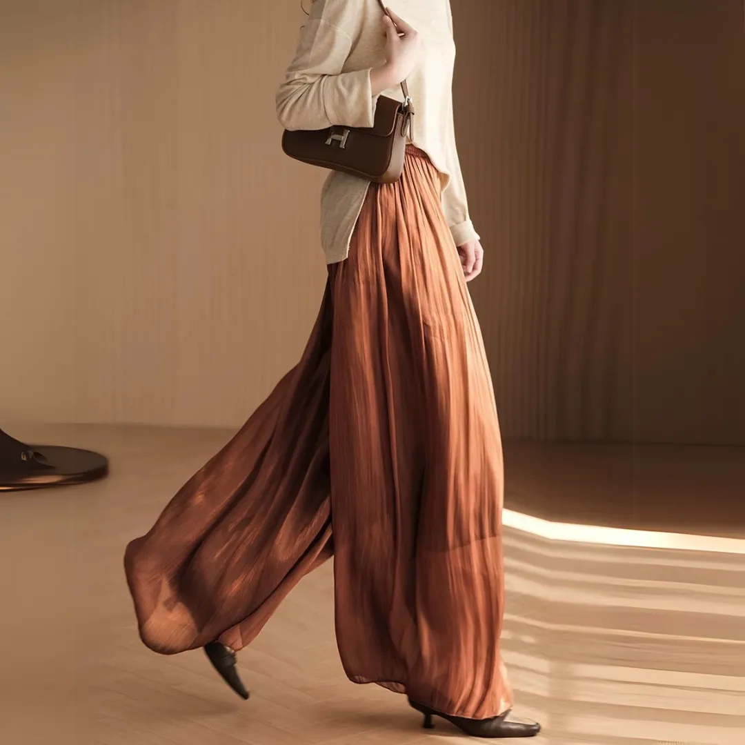 多色复古流光飘逸阔腿裤 Vintage Glossy Flowing Wide-Leg Pants