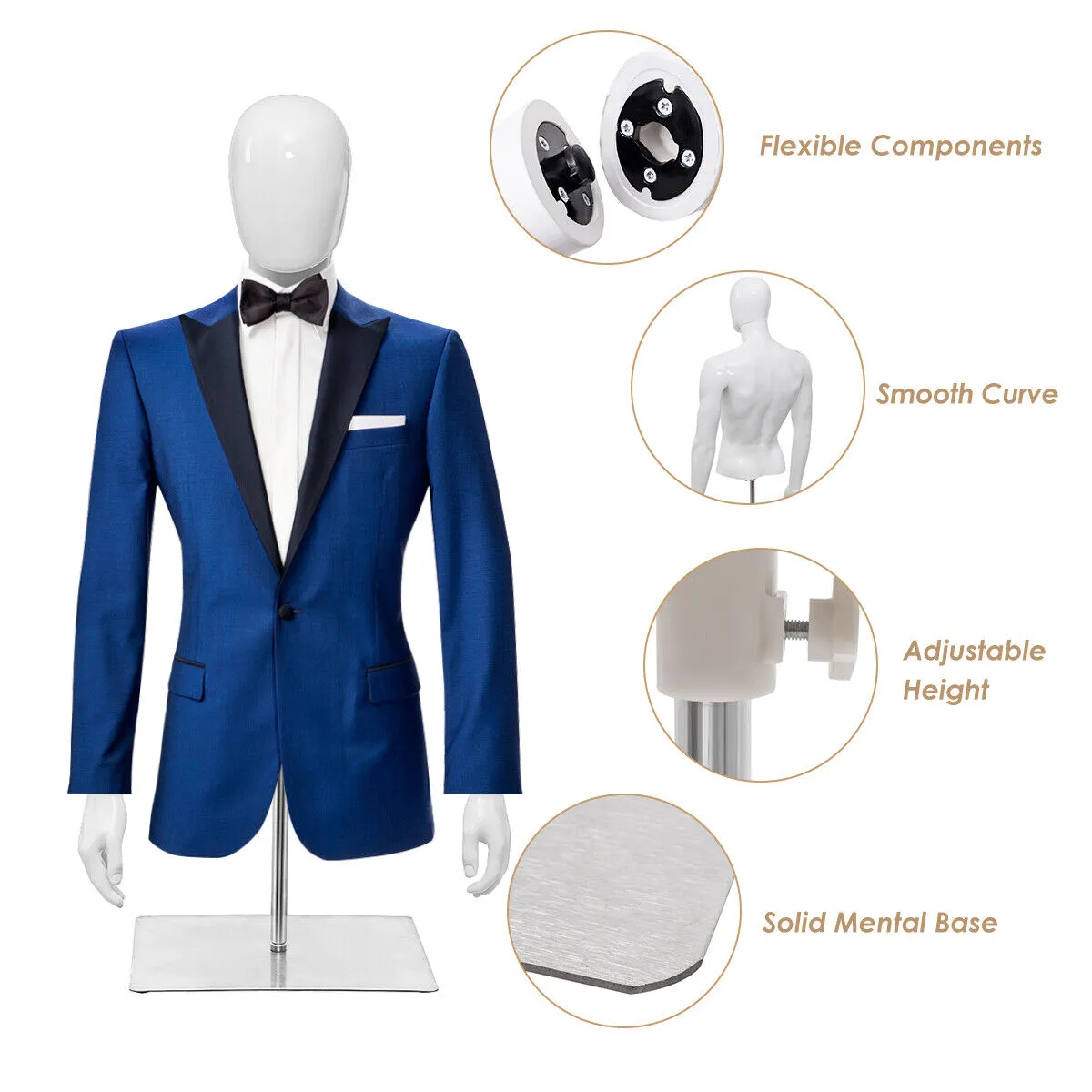 123 cm Male Mannequin Half Body Manikin with Metal Base