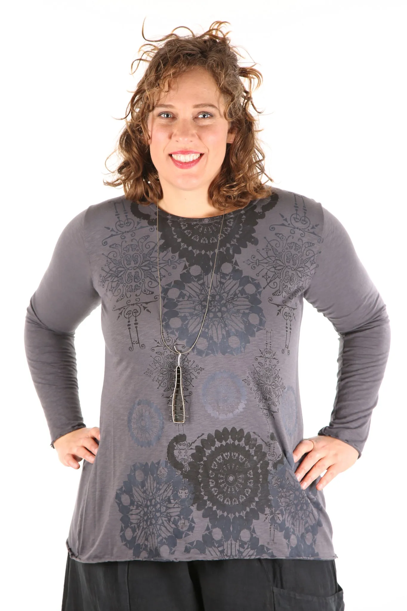 1240  Layering Tee Light Charcoal-Hand Printed