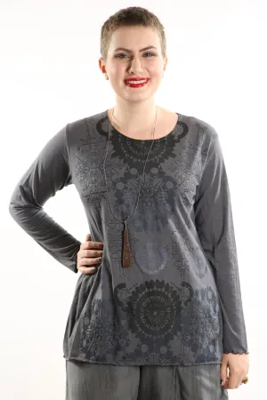 1240  Layering Tee Light Charcoal-Hand Printed