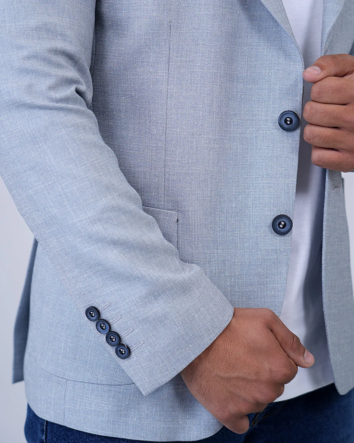 2H Light Blue Linen Blazer