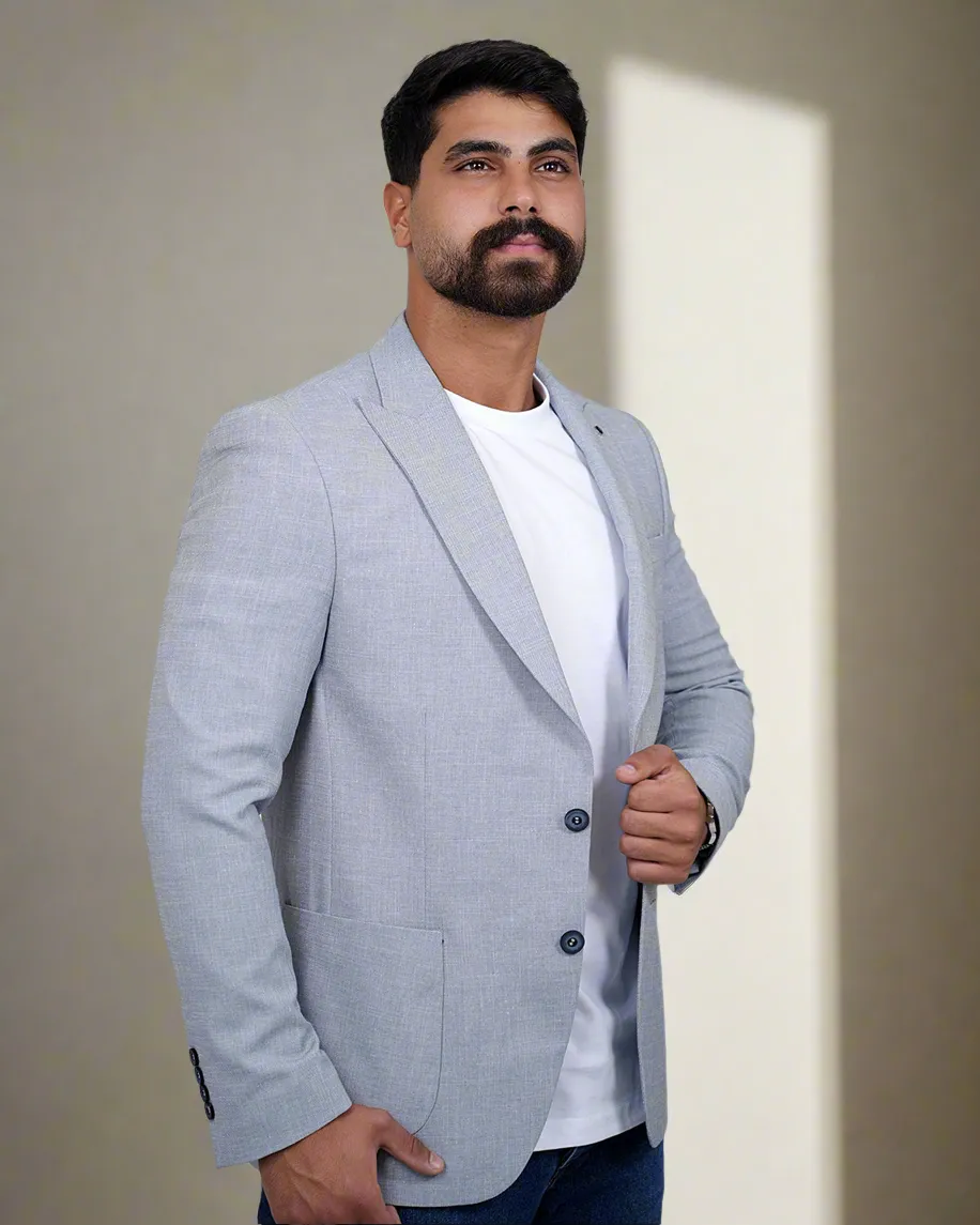 2H Light Blue Linen Blazer