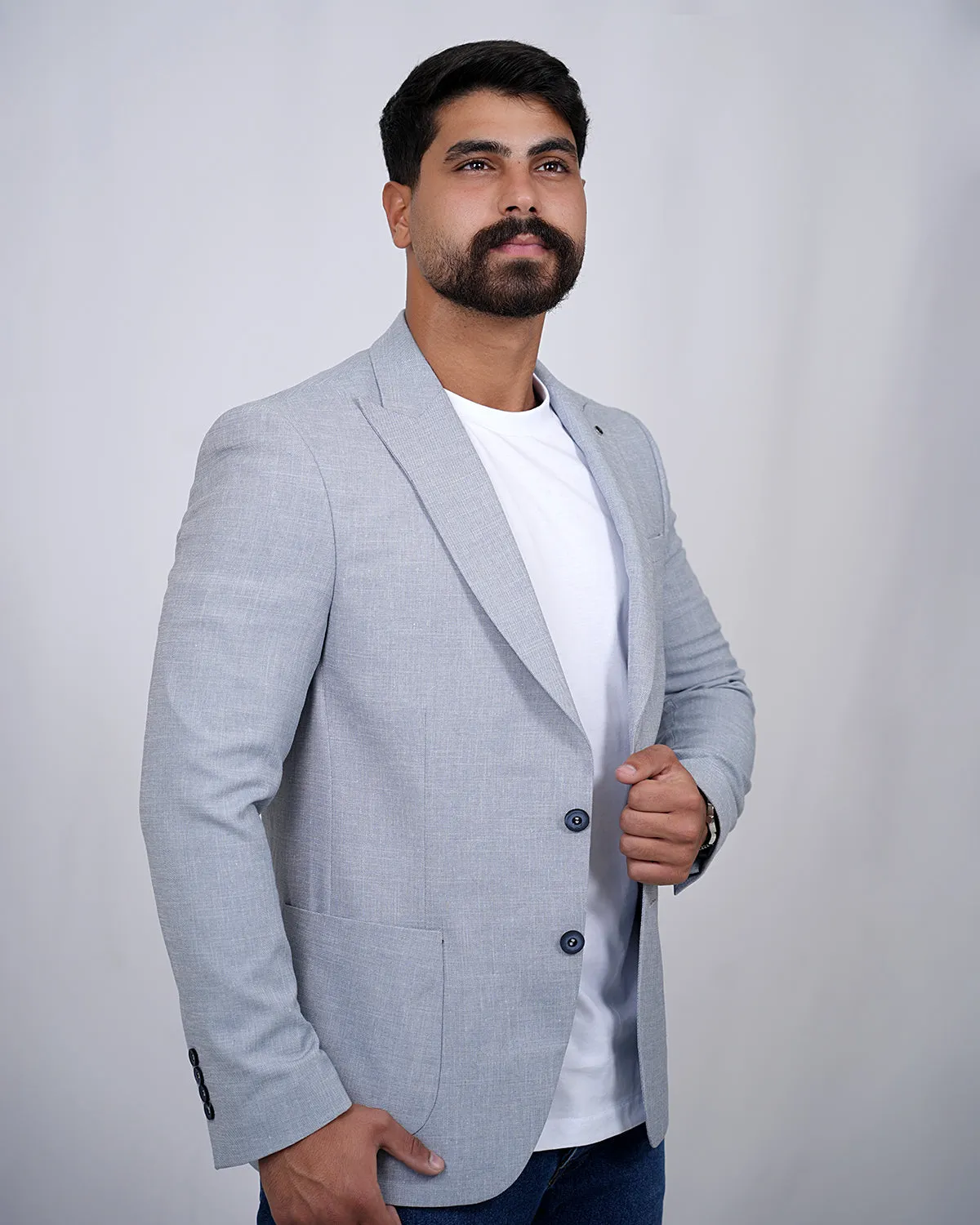 2H Light Blue Linen Blazer