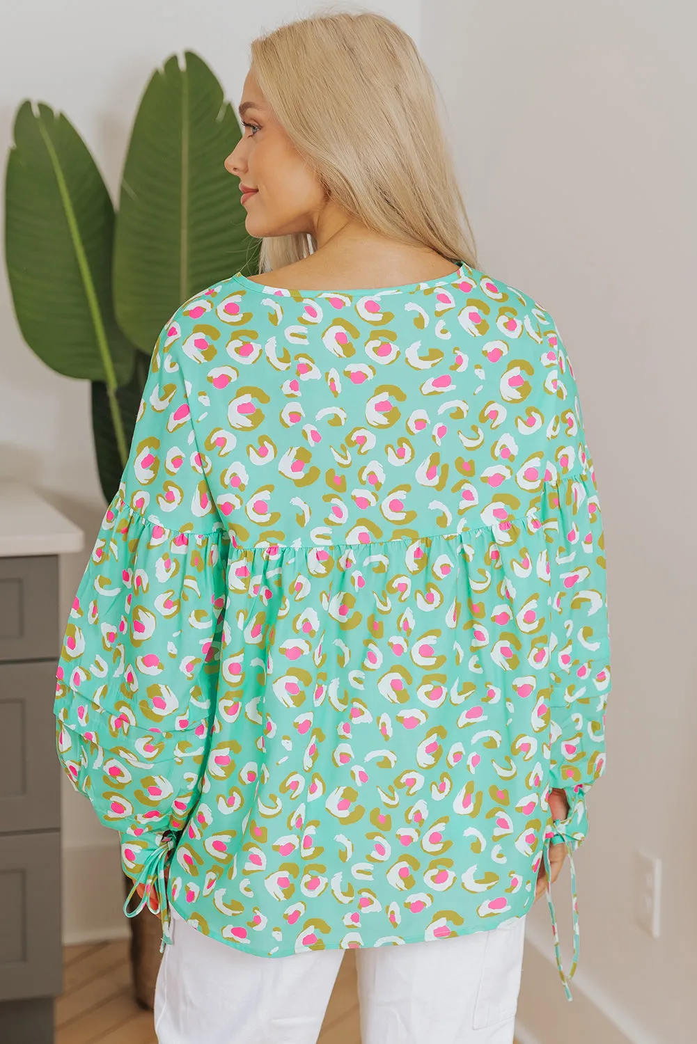 Abstract Lantern Sleeve Babydoll Blouse