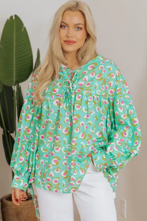 Abstract Lantern Sleeve Babydoll Blouse