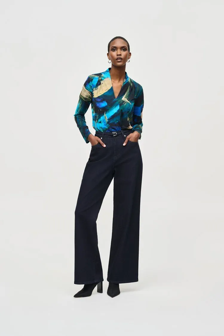 Abstract Print Silky Knit Top