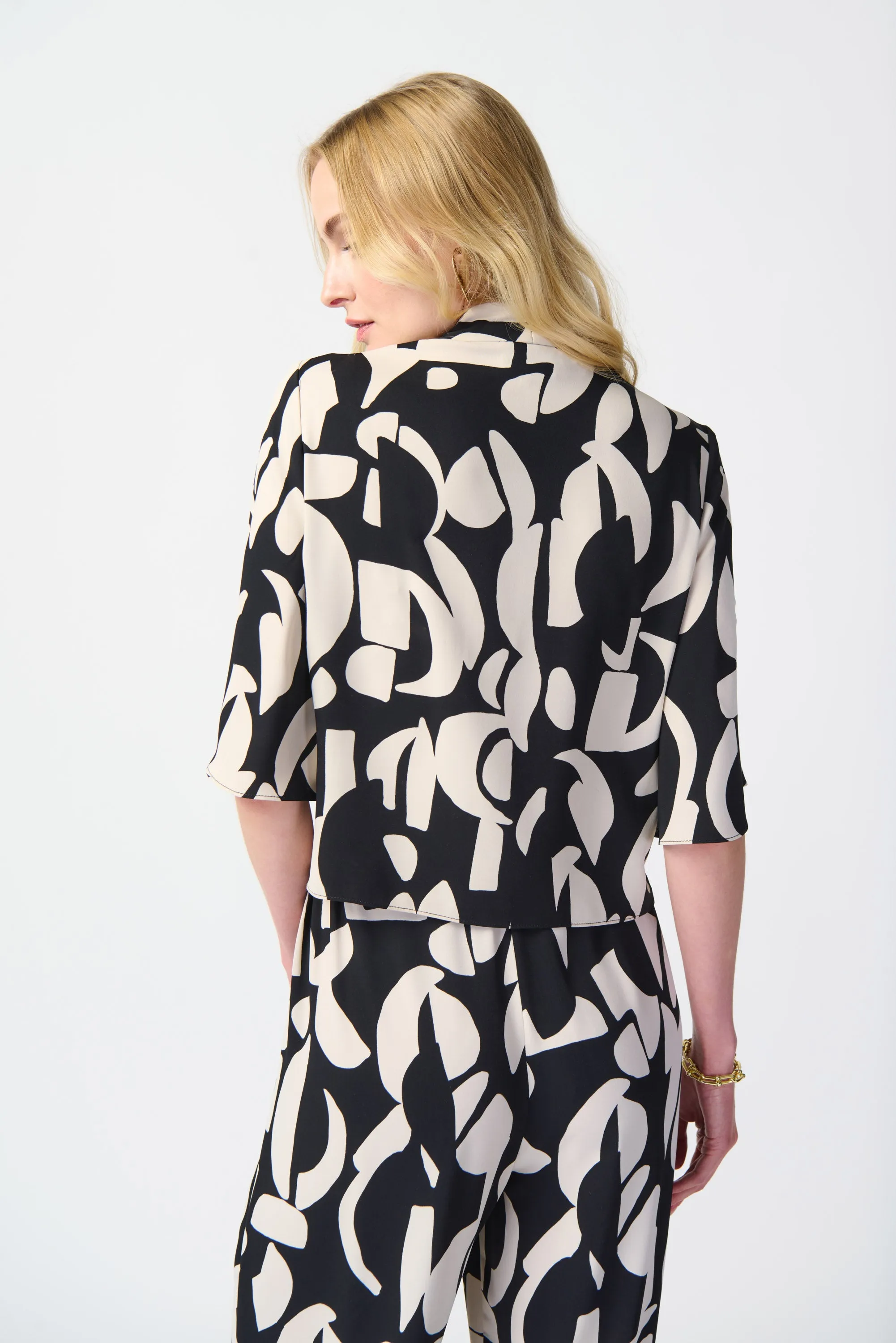 Abstract Print Woven Front Tie Blouse