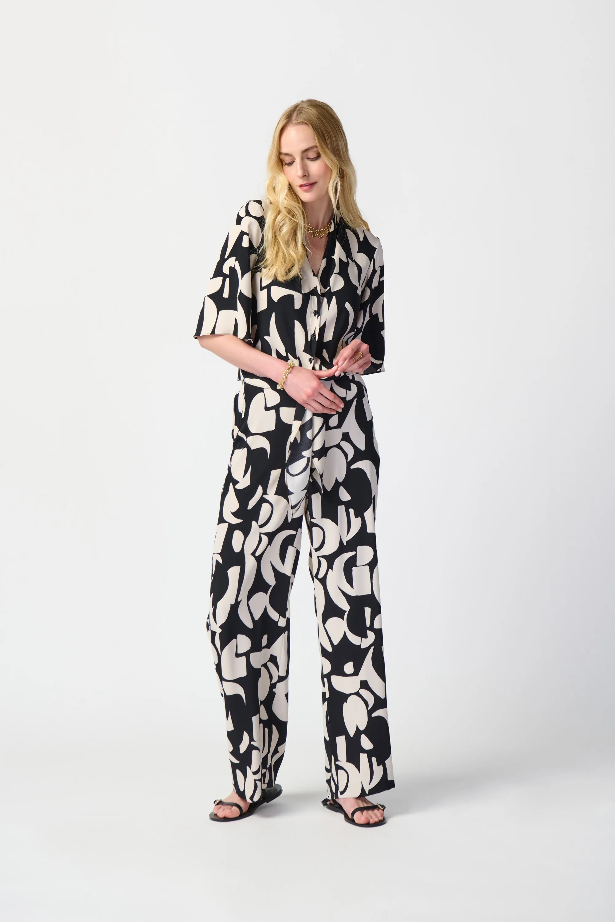 Abstract Print Woven Front Tie Blouse