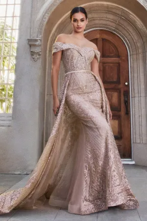 ANDREA & LEO A1200 Embellished Off-Shoulder Overskirt Mermaid Dress