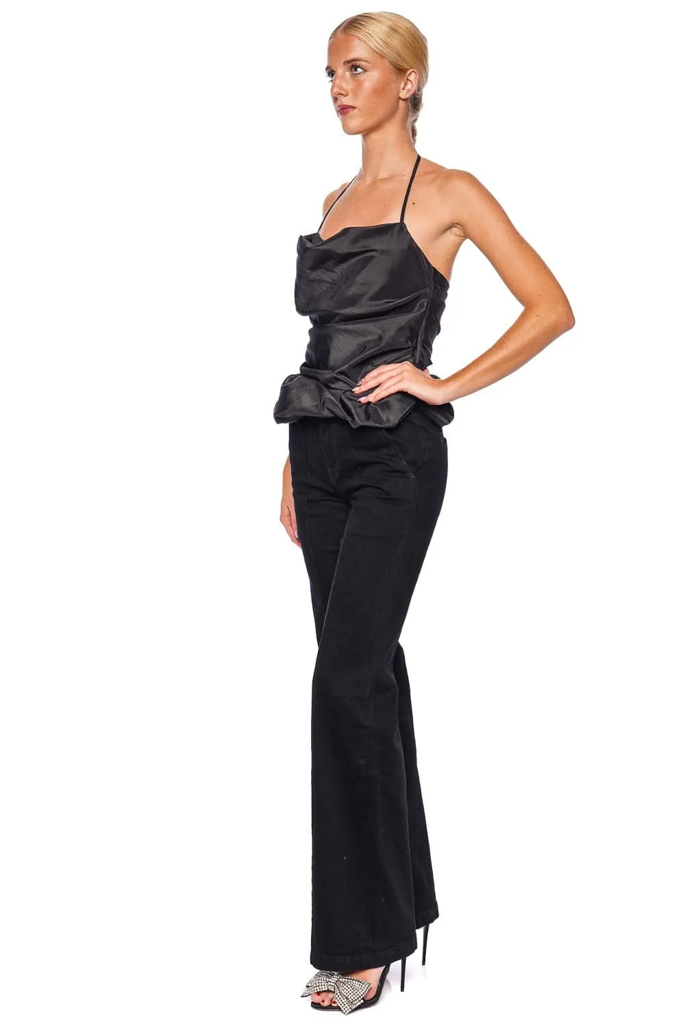 Ansel Black Denim Flared Trouser