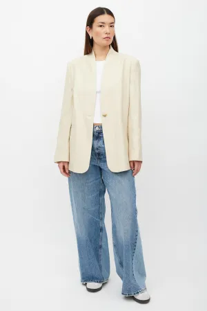 Beige Linen Blend Collarless Blazer