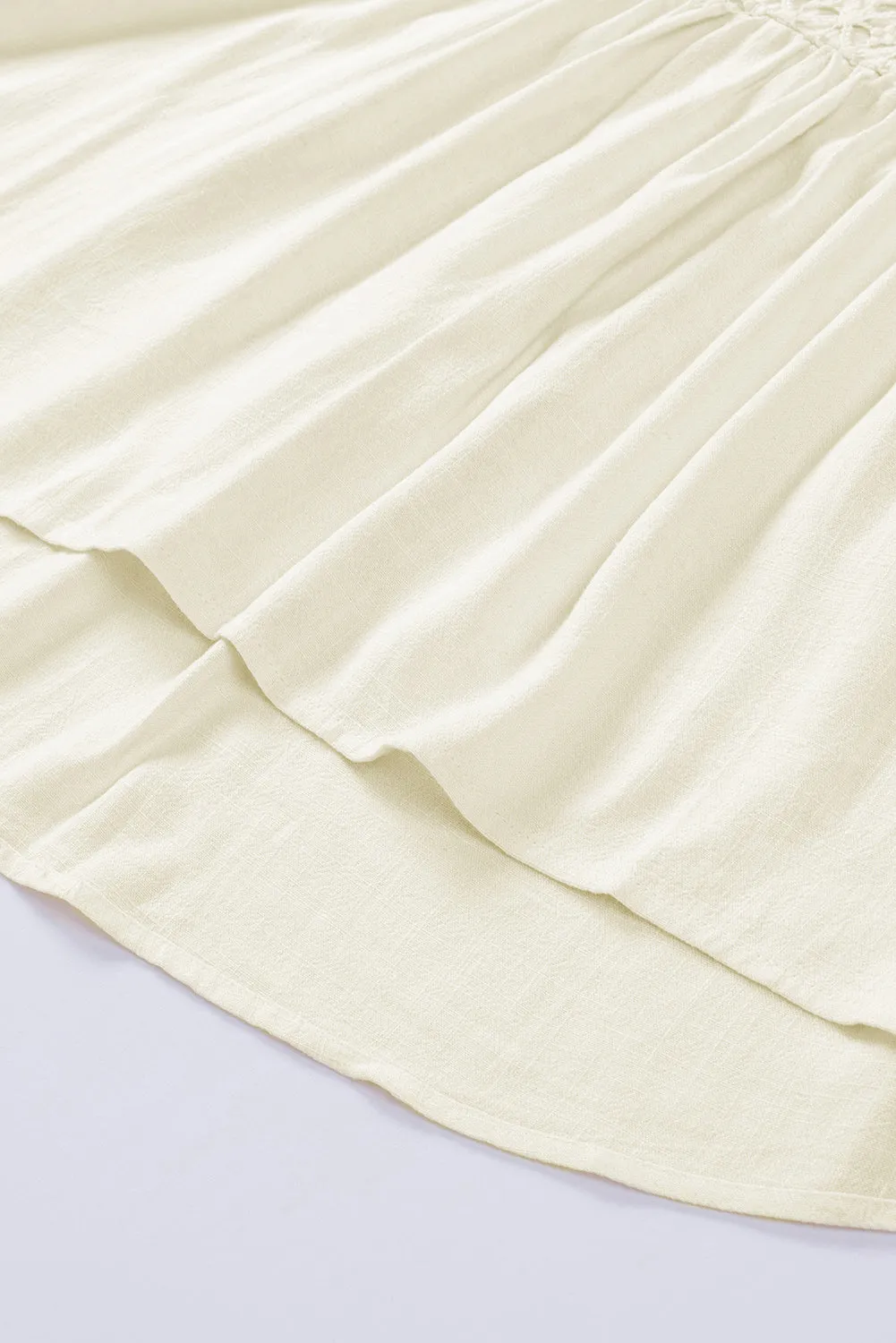 Beige V-Neck Crochet Detail Babydoll Top