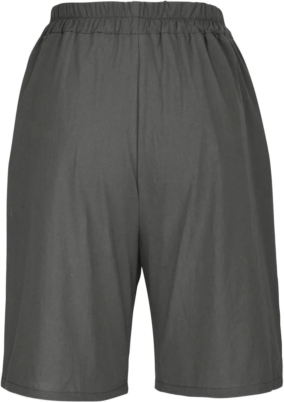 Bermuda Shorts for Women Summer Elastic Waist Long Beach Linen Shorts Comfy Wide Leg Trouser Short with Pockets