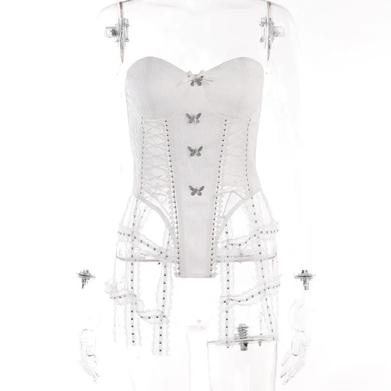 BerriesJam - Neck Butterfly Long Sleeve Button Lace Up Zip-Up Top