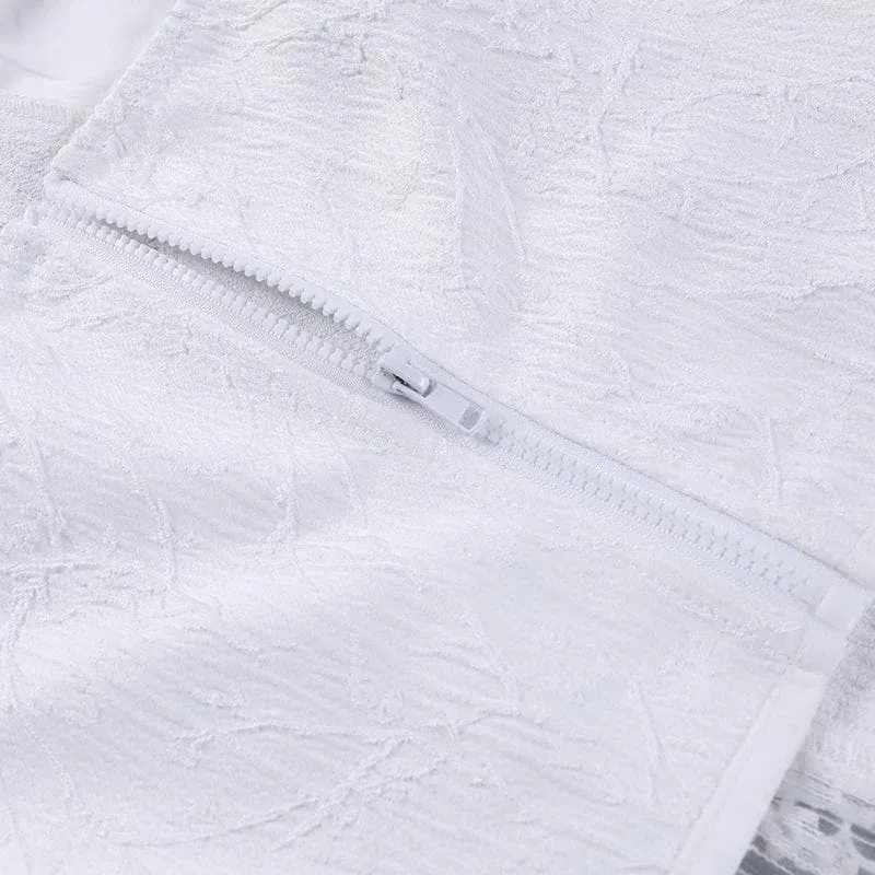 BerriesJam - Neck Butterfly Long Sleeve Button Lace Up Zip-Up Top