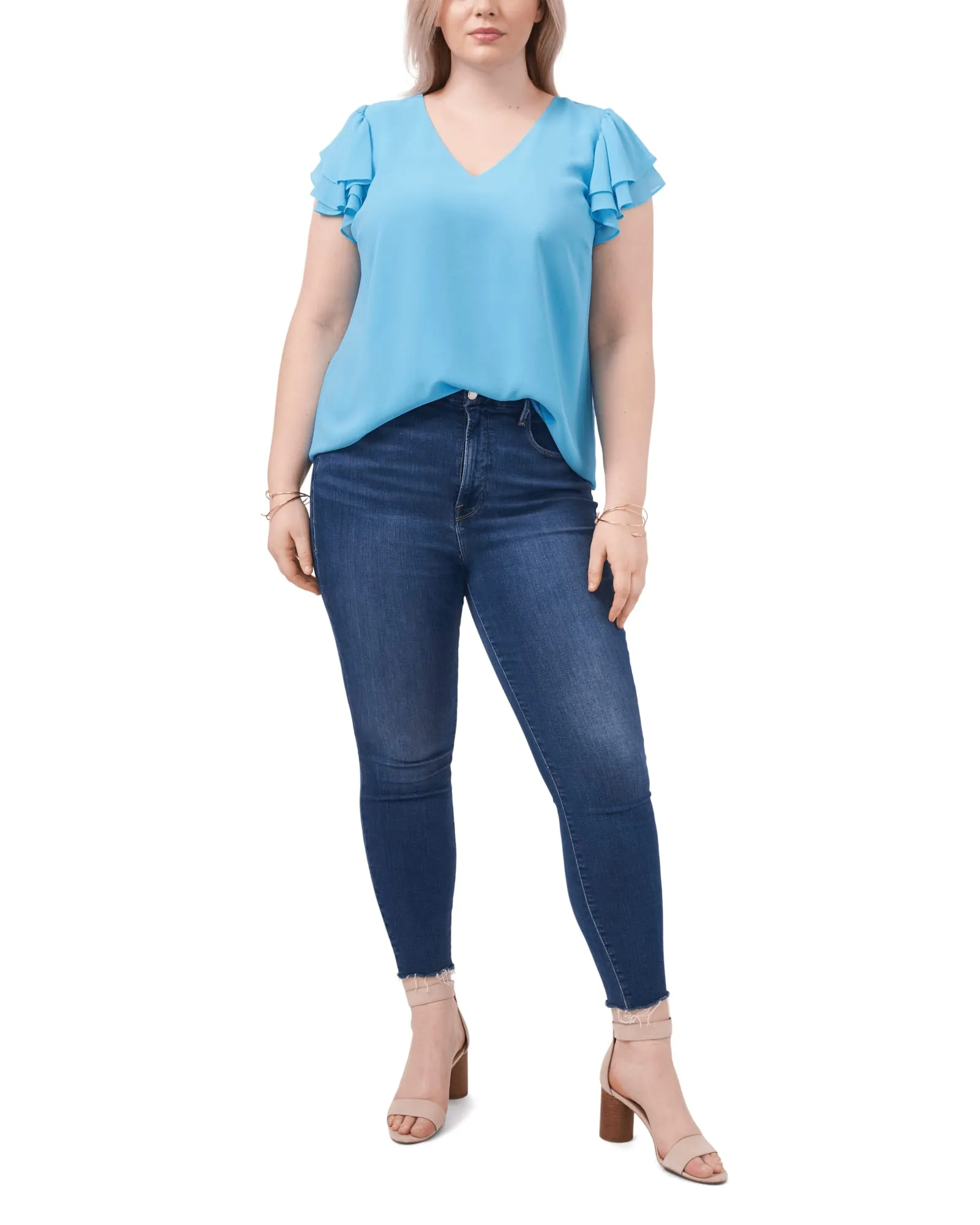 Billie Flutter-Sleeve Top | PARADISE BLUE
