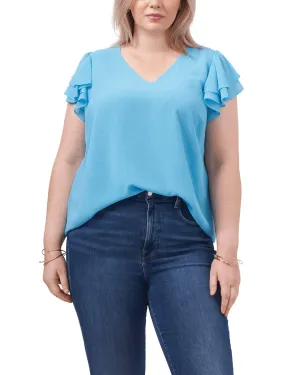 Billie Flutter-Sleeve Top | PARADISE BLUE