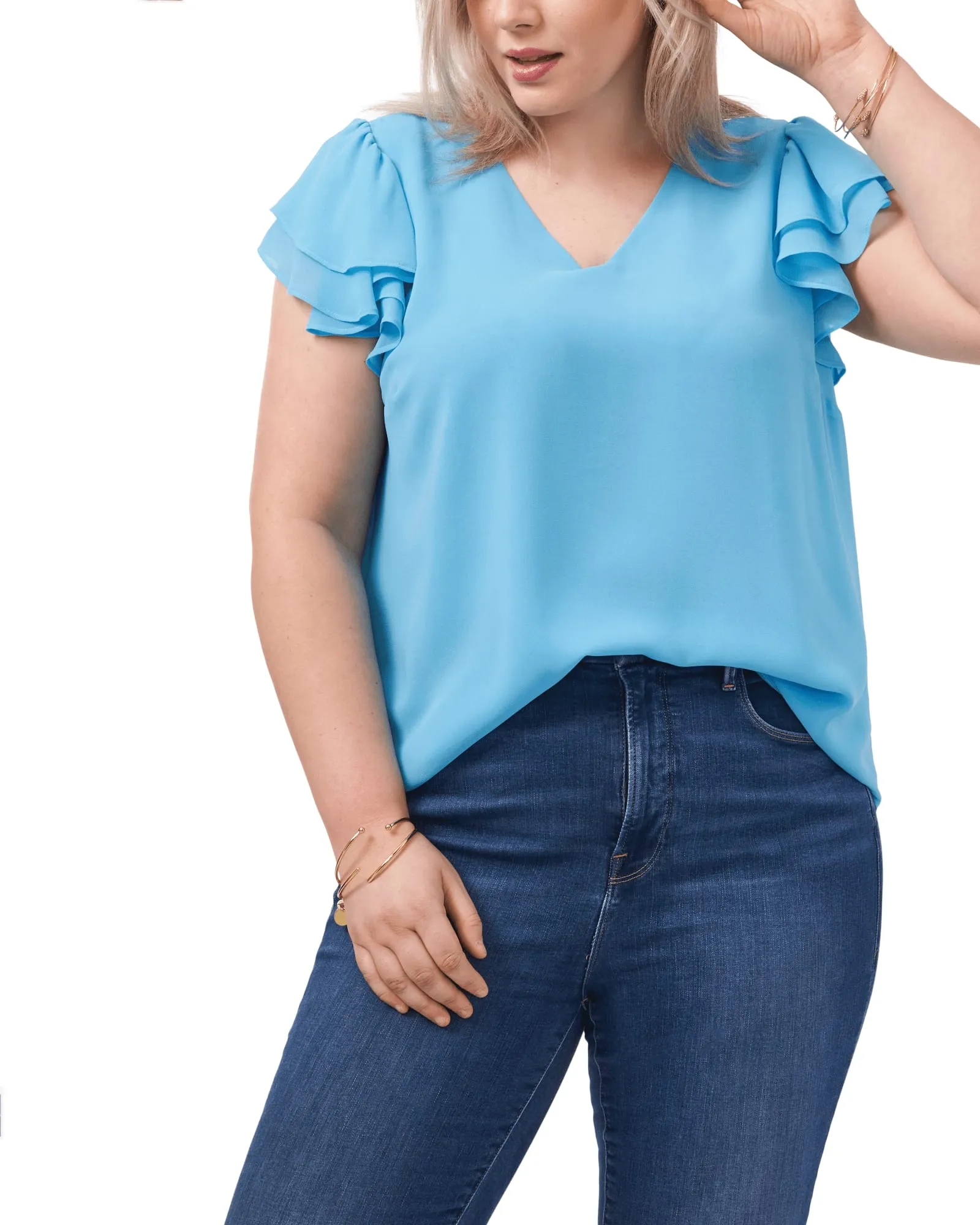 Billie Flutter-Sleeve Top | PARADISE BLUE
