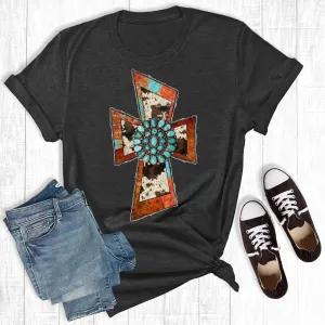 Black Acid Washed Cowprint Cross Tee