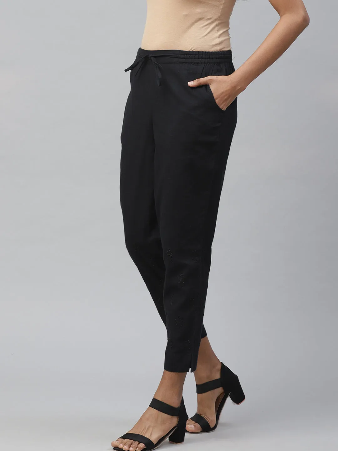 Black Slim Fit Chikankari Trousers