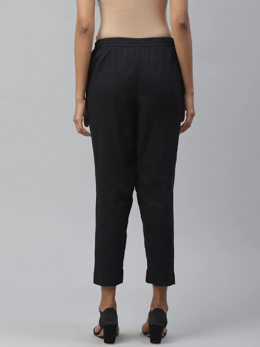 Black Slim Fit Chikankari Trousers