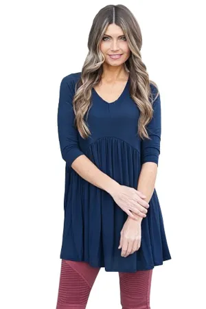 Blue 3/4 Sleeve Babydoll Tops