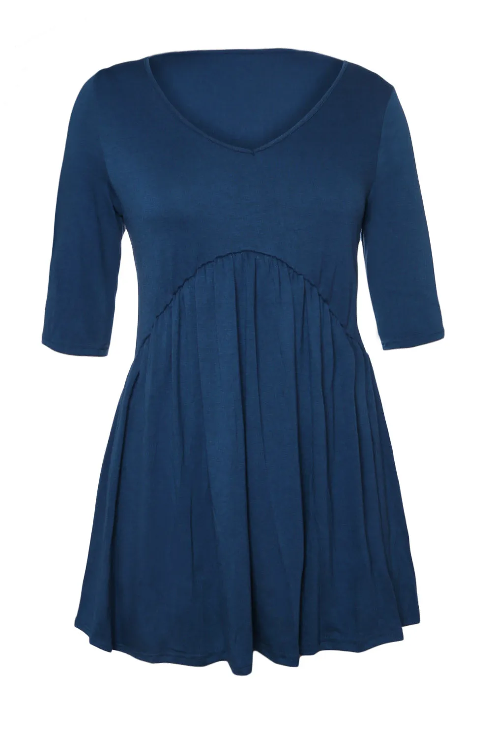Blue 3/4 Sleeve Babydoll Tops