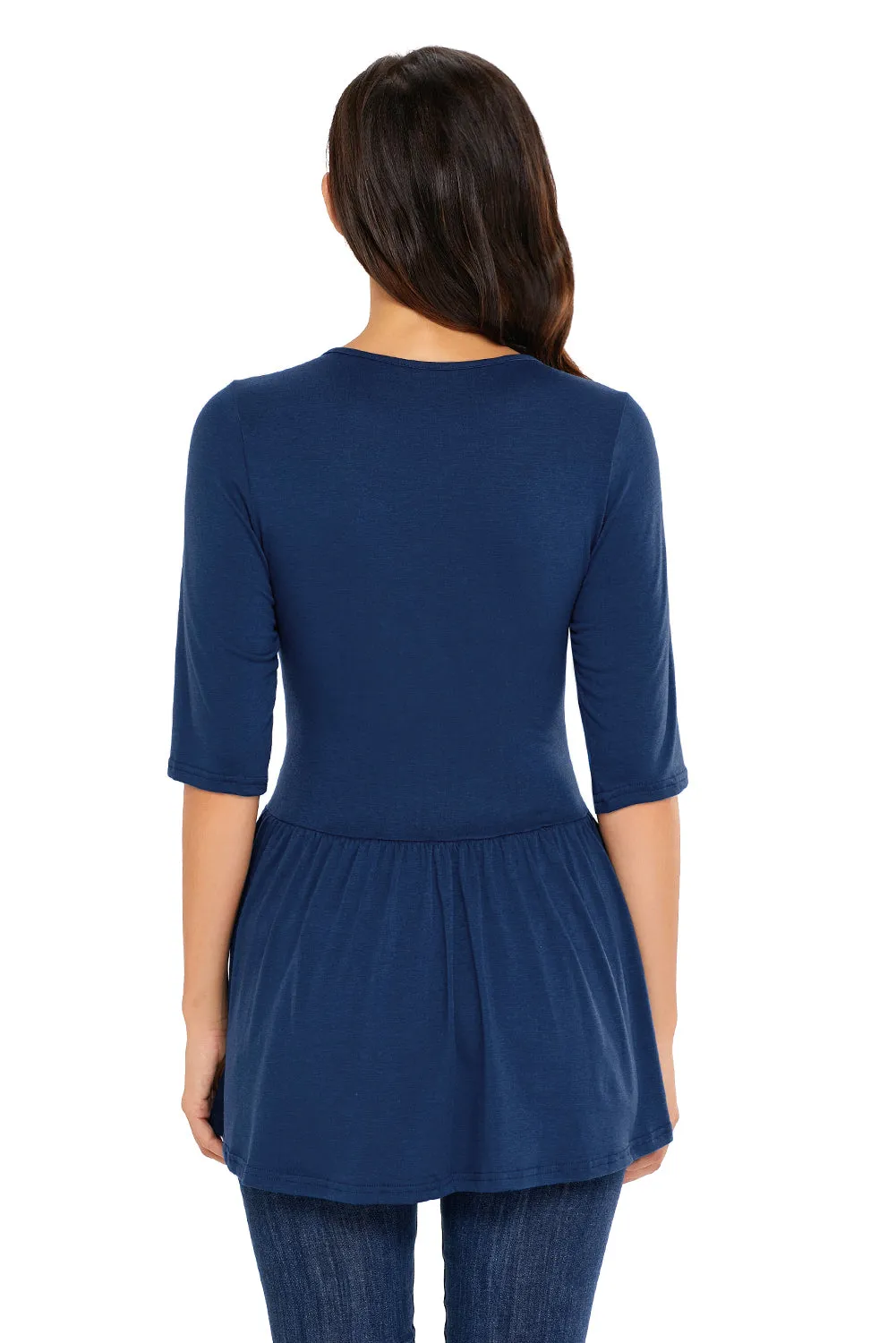 Blue 3/4 Sleeve Babydoll Tops