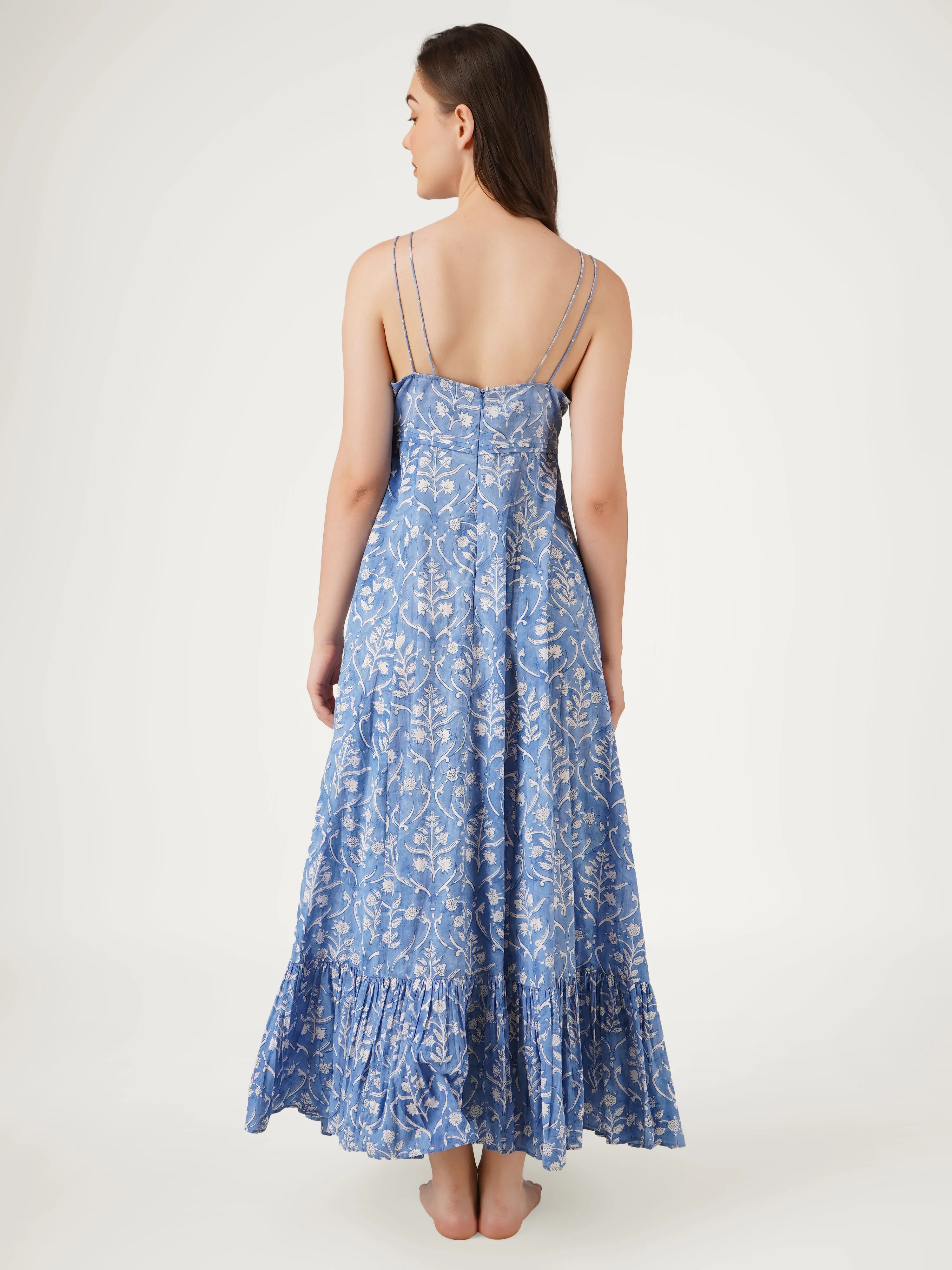 Blue Cotton Strappy Maxi Dress