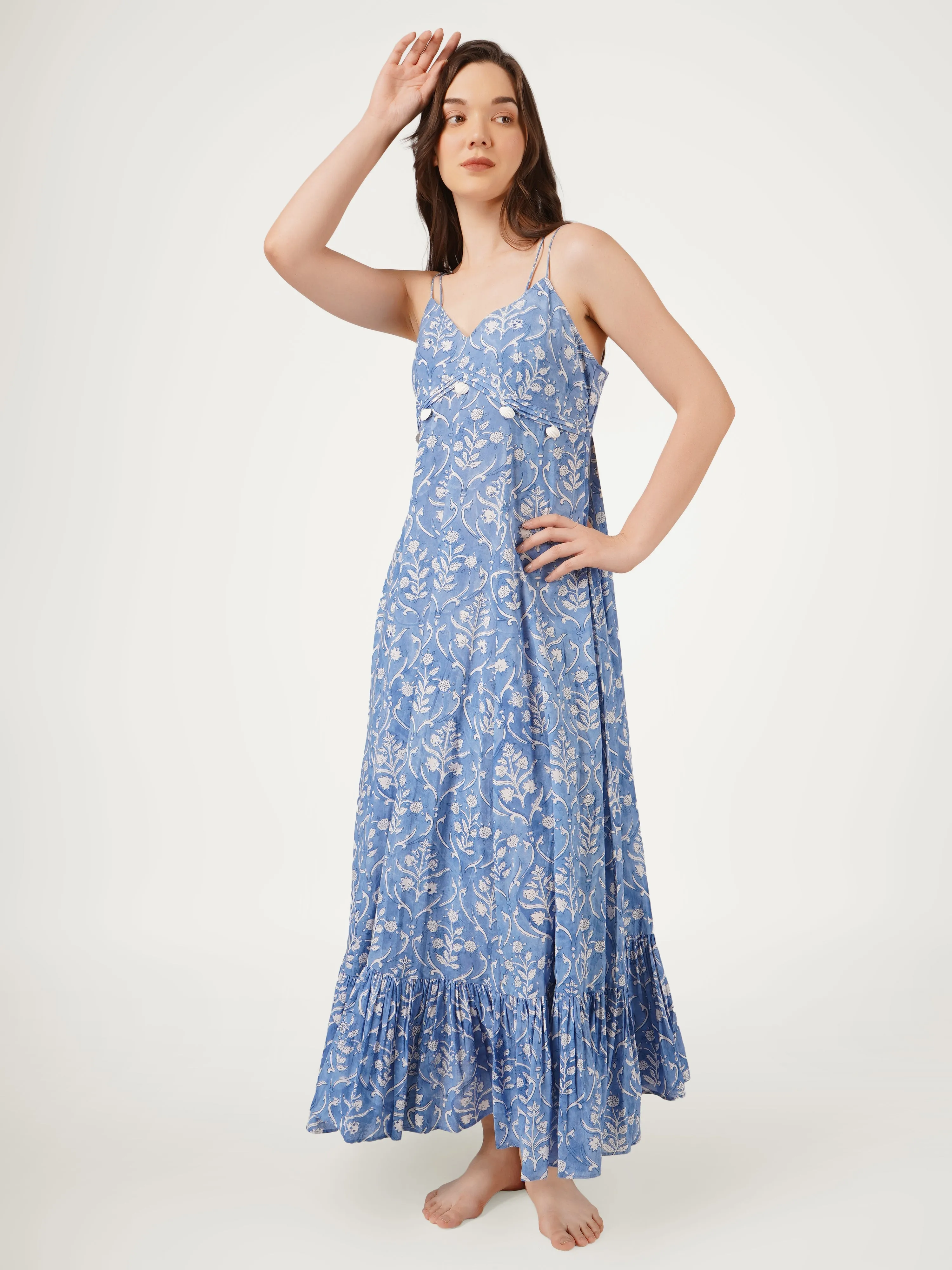 Blue Cotton Strappy Maxi Dress