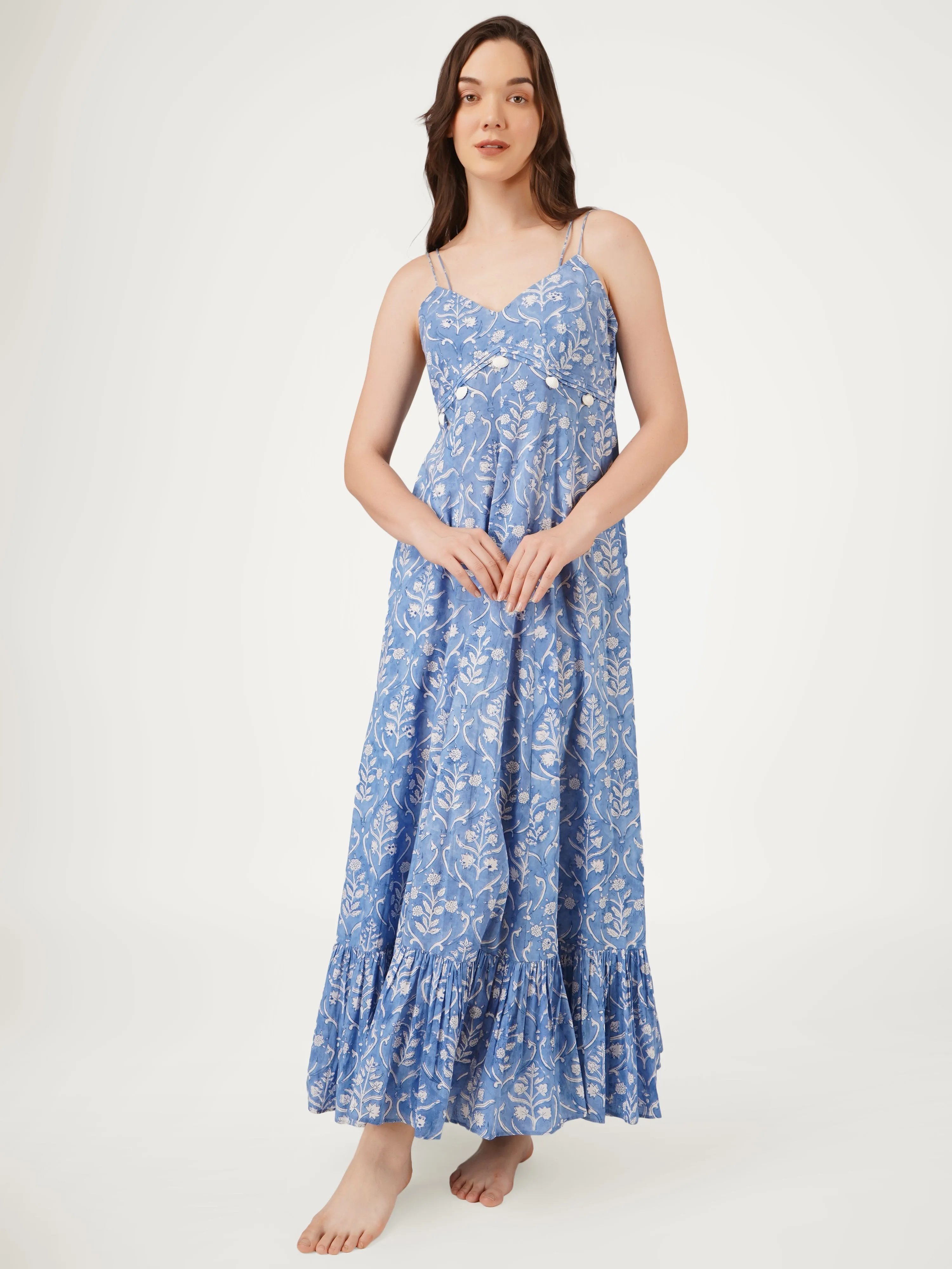 Blue Cotton Strappy Maxi Dress