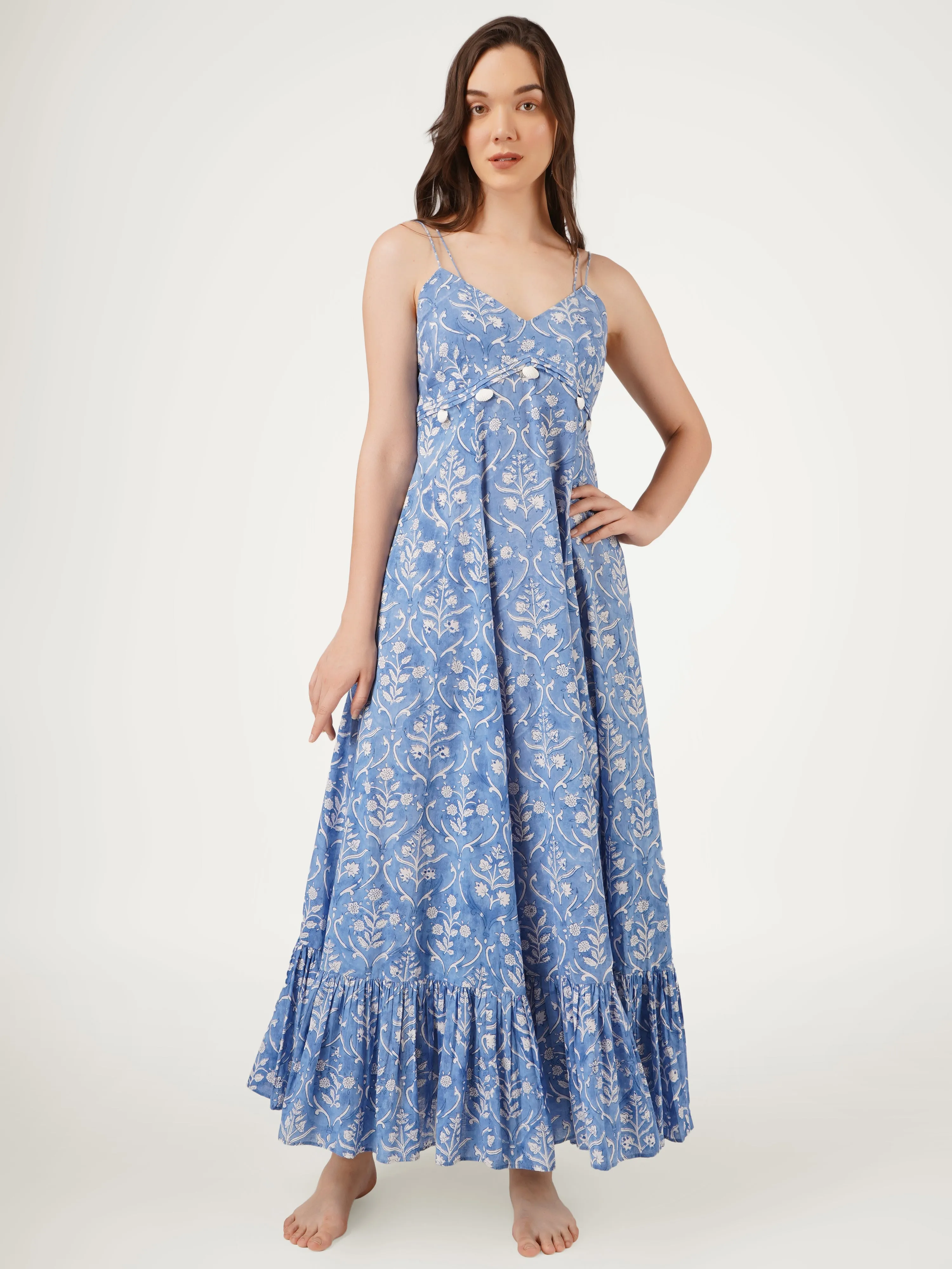 Blue Cotton Strappy Maxi Dress