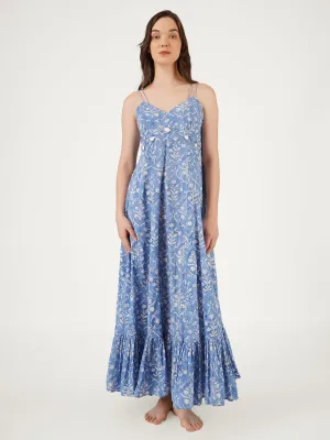 Blue Cotton Strappy Maxi Dress