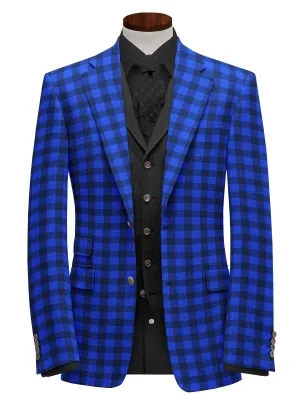 Blue Men's Two Button Dress Party Checks Print Suit Jacket Notched Lapel Slim Fit Stylish Blazer