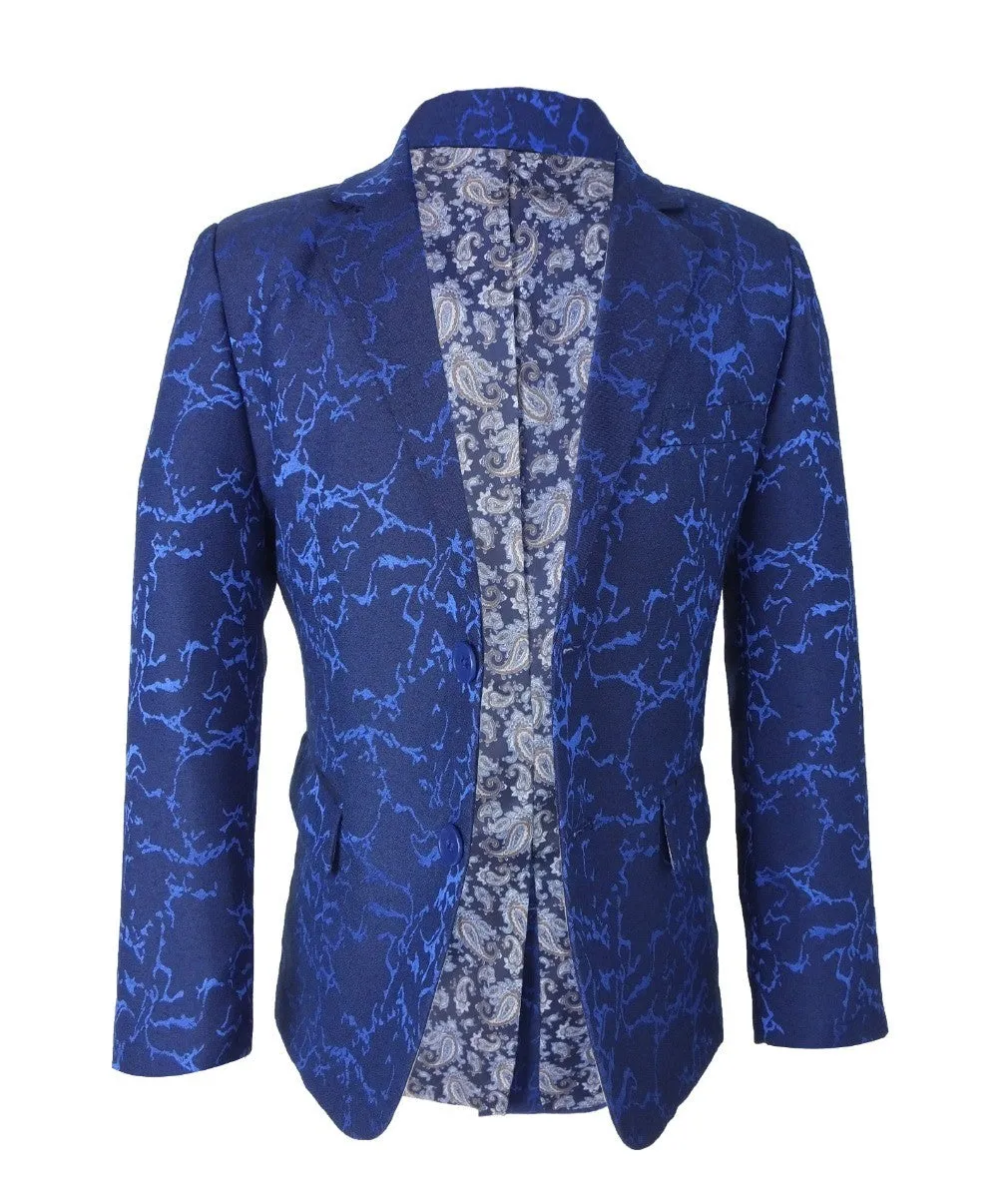 Boys Marble Printed Blazer - Blue
