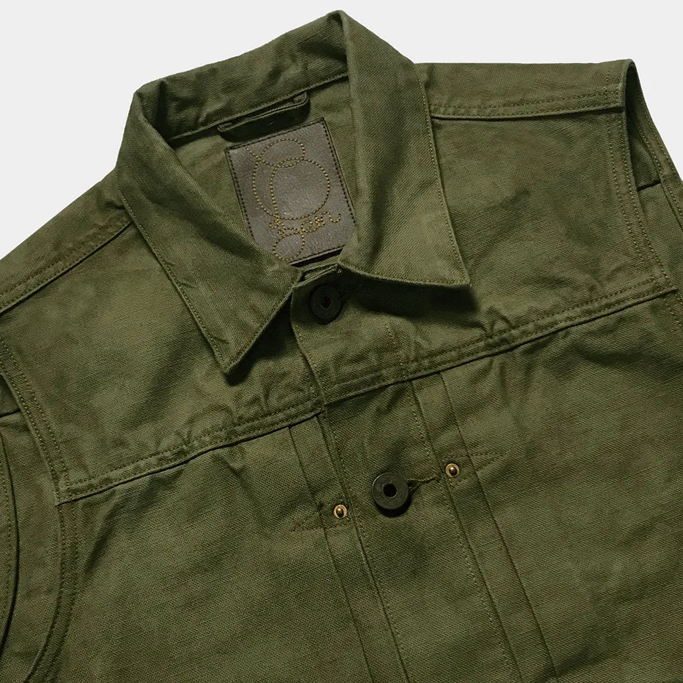 BZEN M.3127-THE CUT REGULAR FIT 2 POCKET BIKER'S VEST-12.5oz-CANVAS-E0 MOSS GREEN