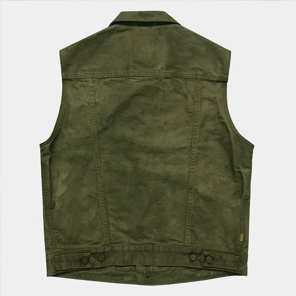 BZEN M.3127-THE CUT REGULAR FIT 2 POCKET BIKER'S VEST-12.5oz-CANVAS-E0 MOSS GREEN