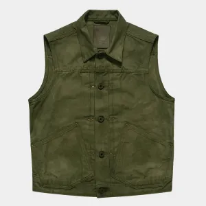 BZEN M.3127-THE CUT REGULAR FIT 2 POCKET BIKER'S VEST-12.5oz-CANVAS-E0 MOSS GREEN