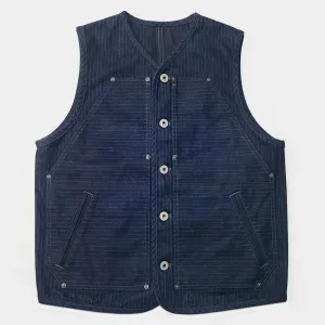 BZEN M.3193-SANCHEZ REGULAR FIT DOUBLE FRONT PANEL INDIGO STRIPE VEST-13.75oz-E0 INDIGO STRIPE