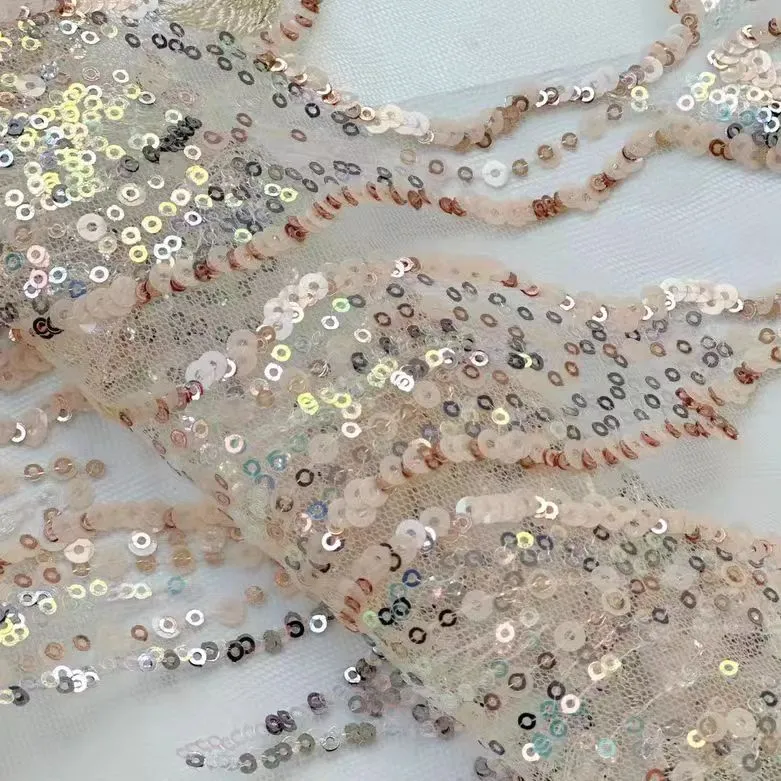Champagne Sequined Lace Fabric