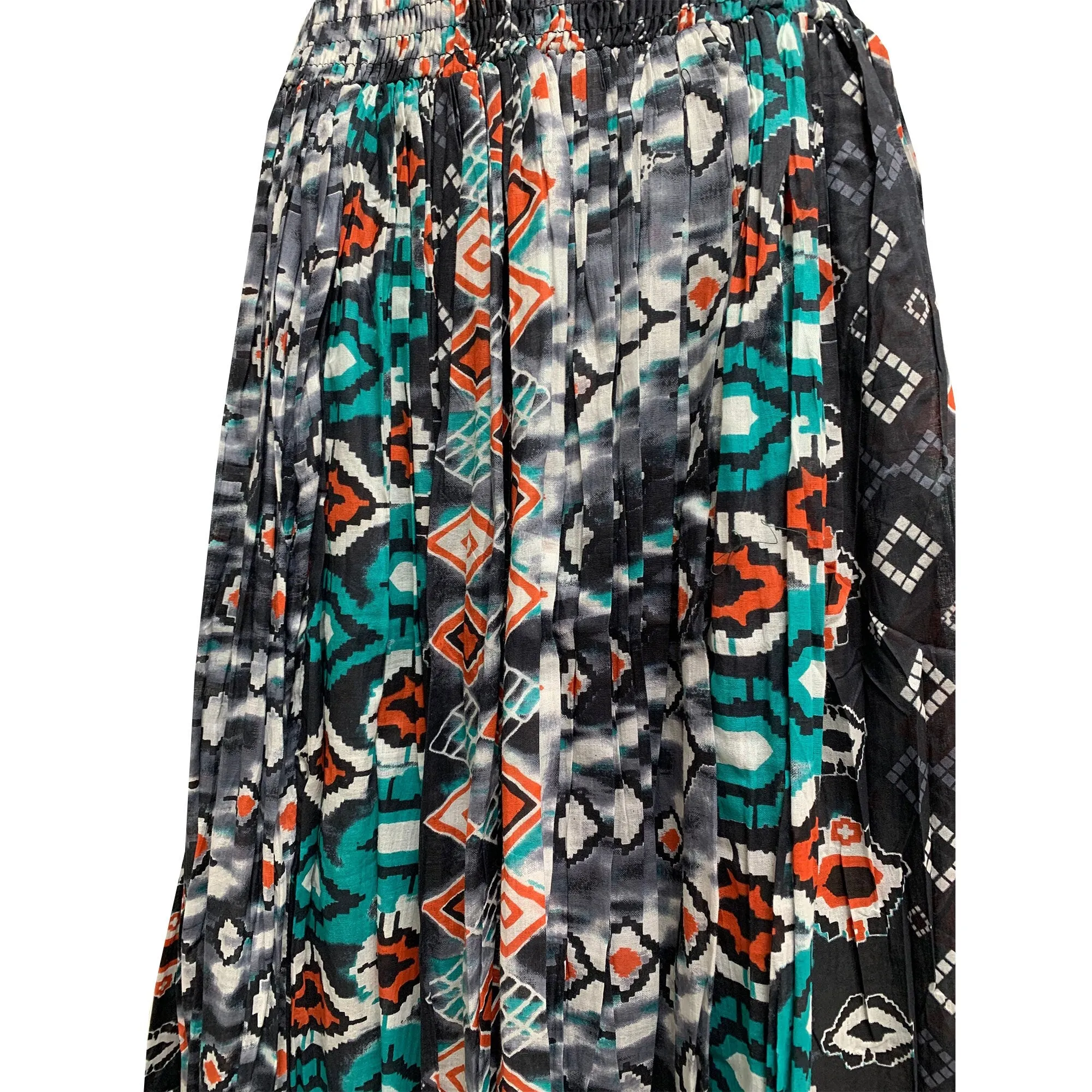 Charcoal Full Circle Grey Black Teal Geometric Print Cotton Bohemian Long Skirt #112