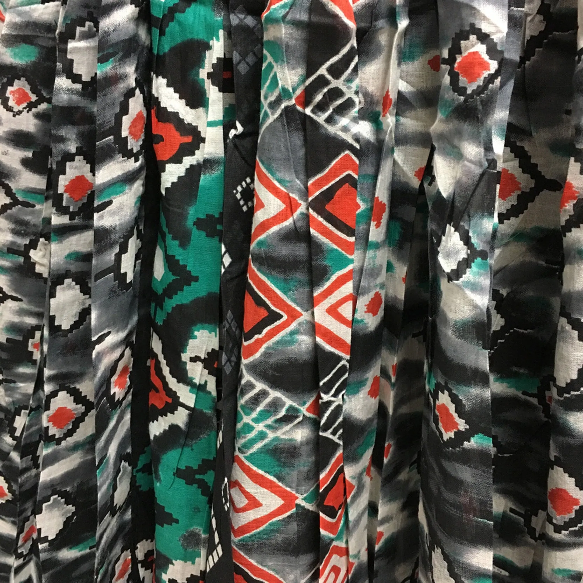 Charcoal Full Circle Grey Black Teal Geometric Print Cotton Bohemian Long Skirt #112