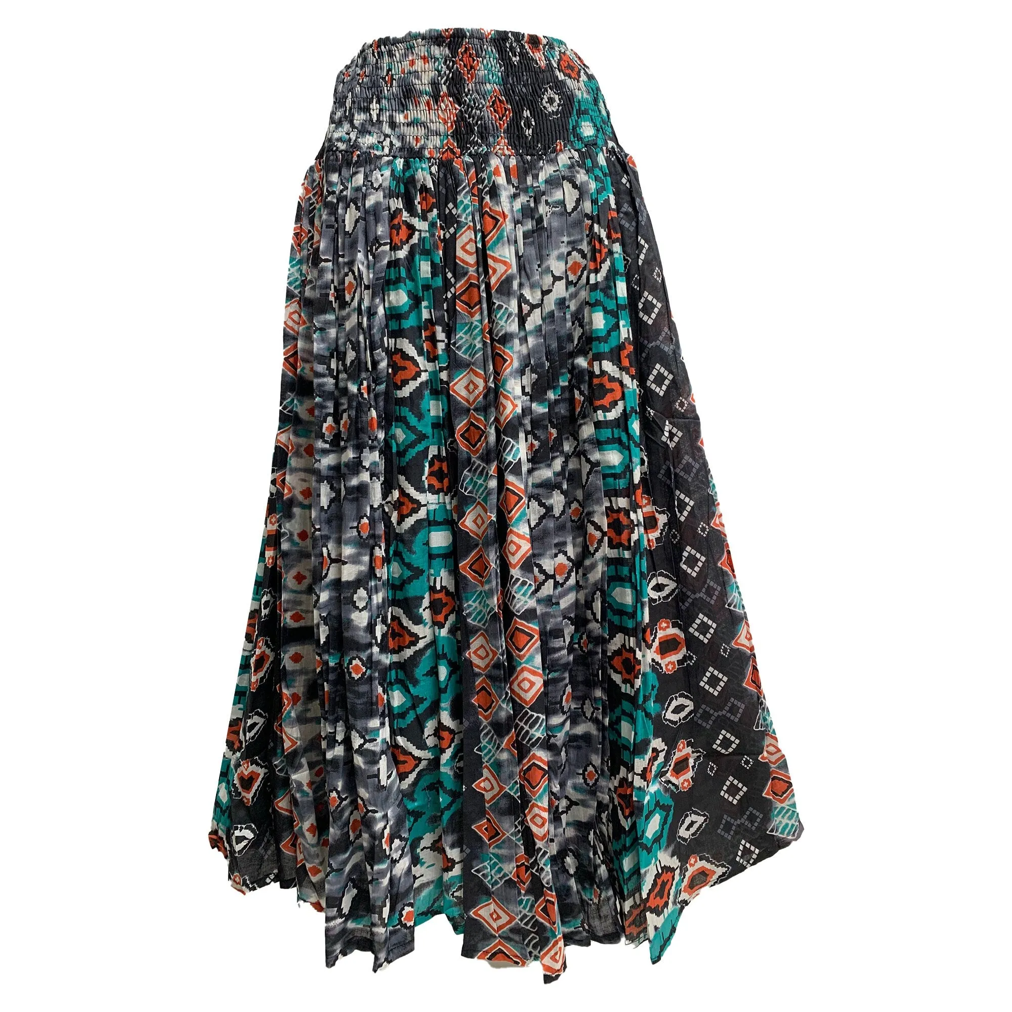Charcoal Full Circle Grey Black Teal Geometric Print Cotton Bohemian Long Skirt #112