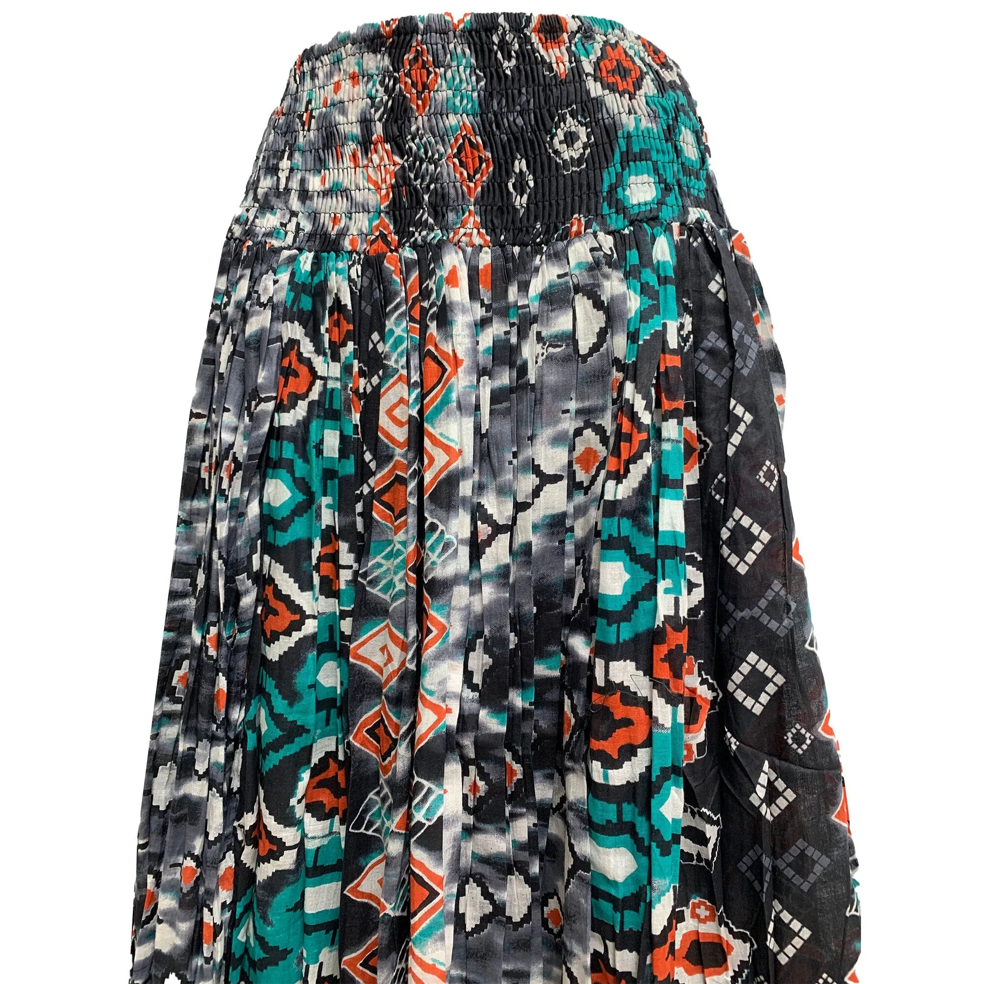 Charcoal Full Circle Grey Black Teal Geometric Print Cotton Bohemian Long Skirt #112