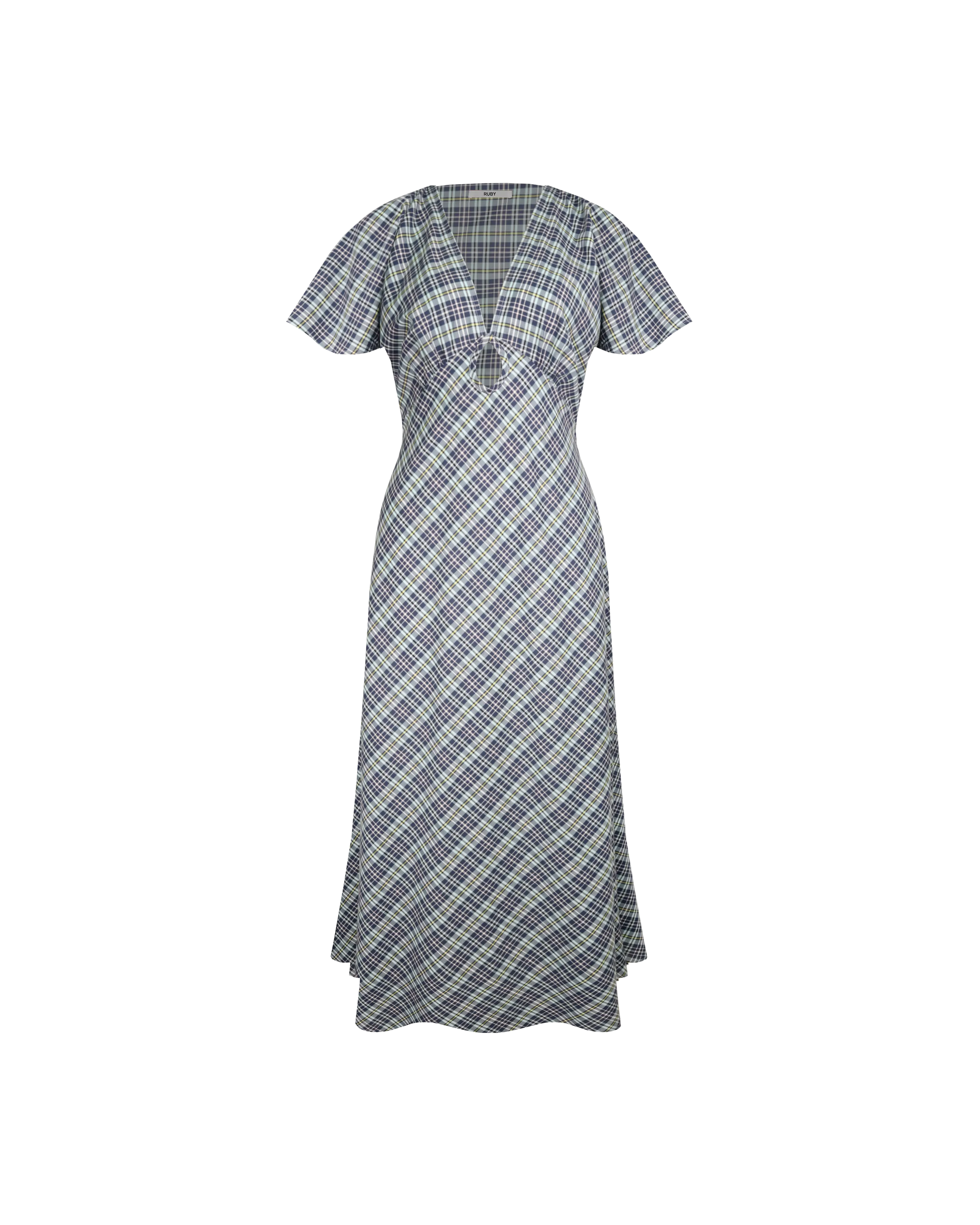 CLOVER MIDI DRESS NAVY YELLOW TARTAN